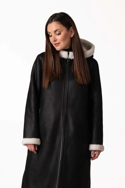 Жіноча чорна екодублянка з білим екохутром-4