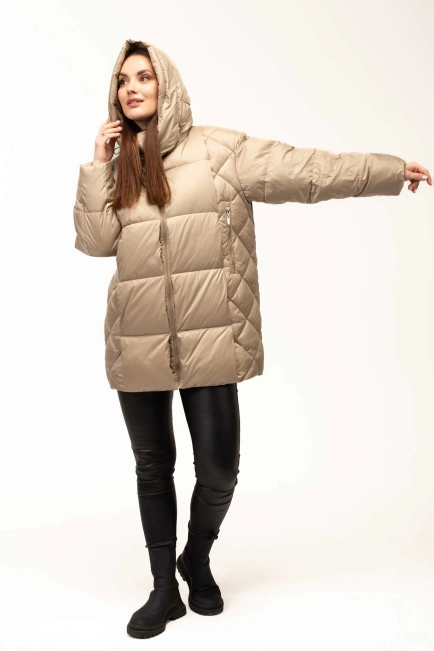 Жіночий біопуховик з декором на боках-6
