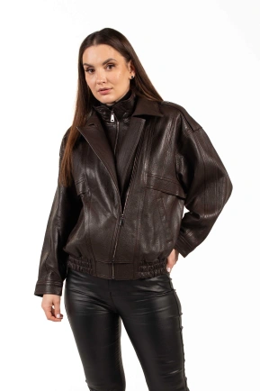 Коричневая кожаная куртка с резинкой по низу
