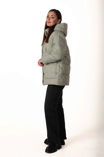 Жіночий м’ятний біопуховик з капюшоном-5
