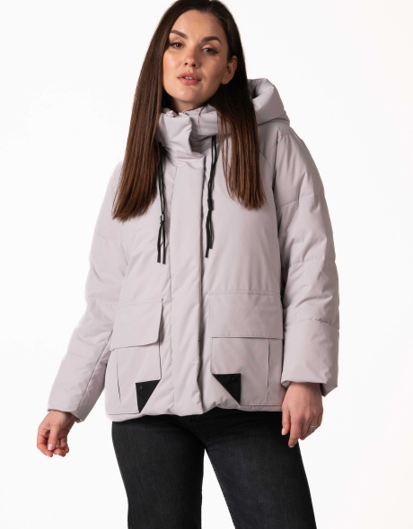 Женский светло-серый биопуховик с капюшоном