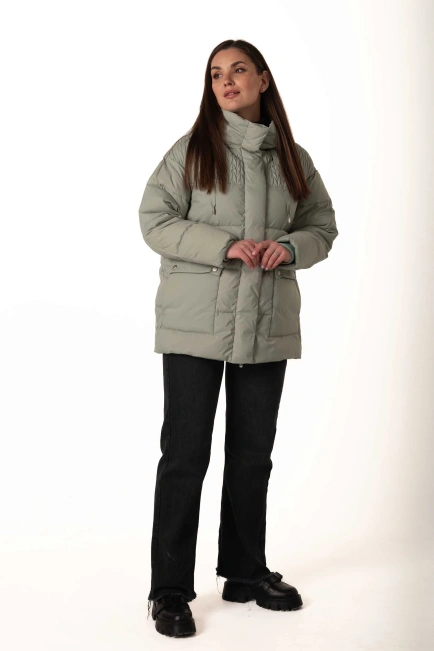 Жіночий м’ятний біопуховик з капюшоном-7