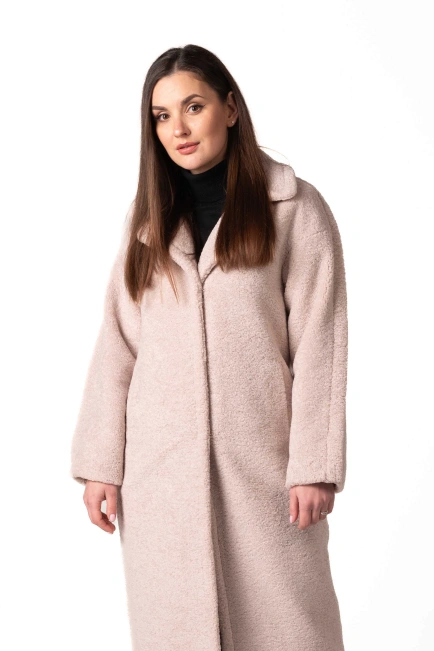 Шуба з екохутра з англійським коміром беж-1