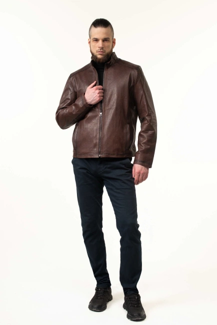Шкіряна куртка чоловіча коричневого кольору-7