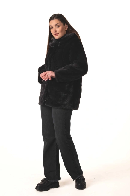 Жіноча норкова шуба графітового кольору зима-5