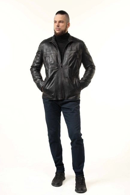 Кожаная куртка мужская с воротником-7
