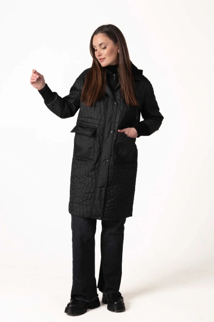 Жіноча демісезонна куртка на синтепоні чорна-6