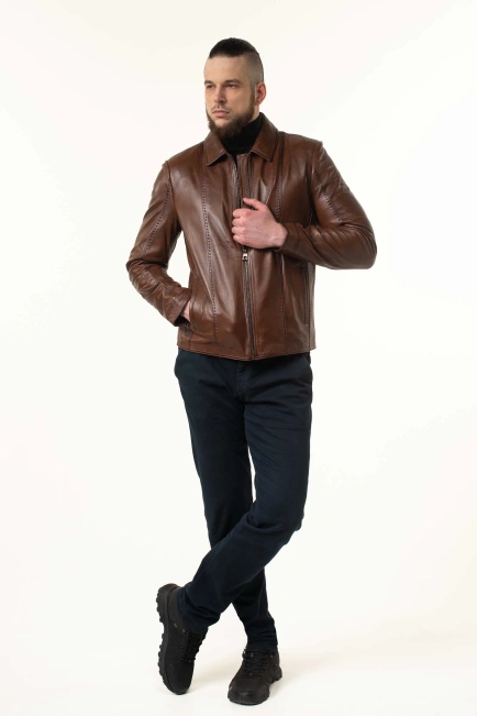 Світло-коричнева шкіряна куртка чоловіча-6