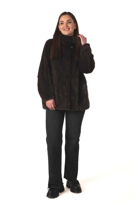 Жіноча норкова шуба коричневого кольору зима-9