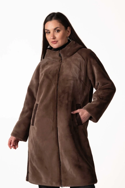Шуба з екохутра коричнева пряма довга-1