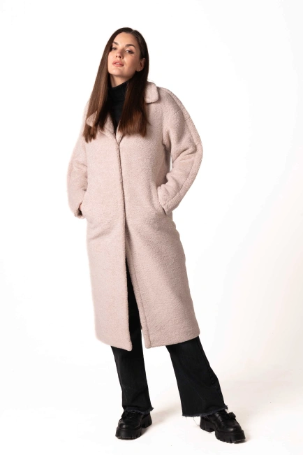 Шуба з екохутра з англійським коміром беж-10