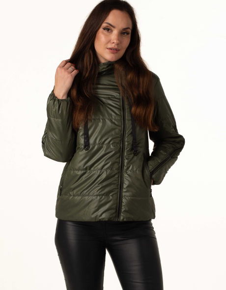 Жіноча демісезонна куртка хакі з блискавками