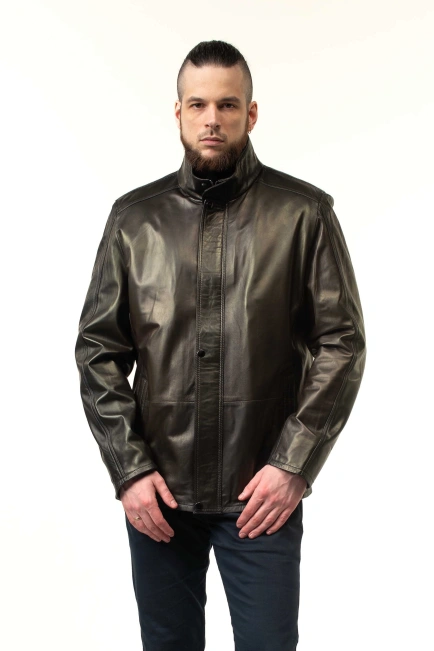 Класична чоловіча куртка з натуральної шкіри-4