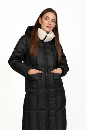 Женский черный биопуховик с чёрной стёжкой