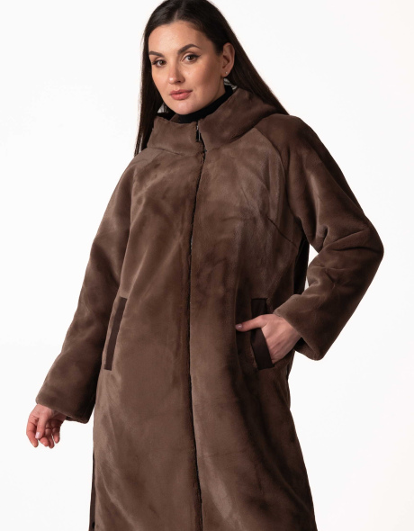 Шуба з екохутра коричнева пряма довга