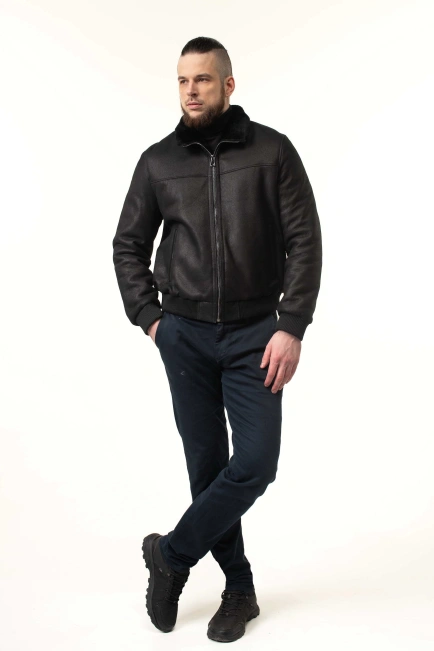 Чоловіча дублянка з натуральної овчини бомбер-3