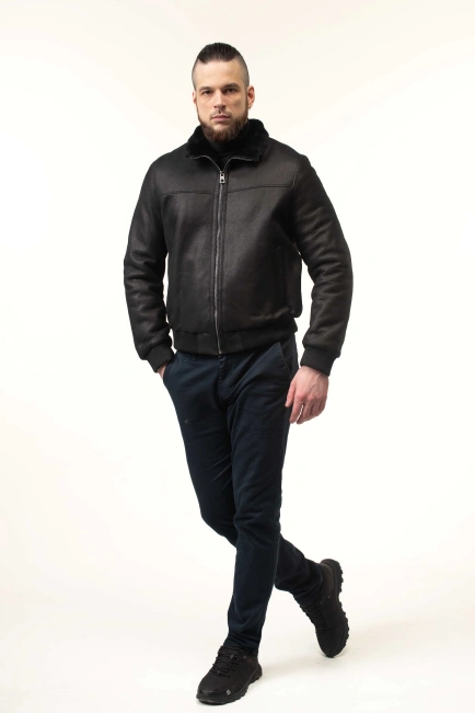 Чоловіча дублянка з натуральної овчини бомбер-5