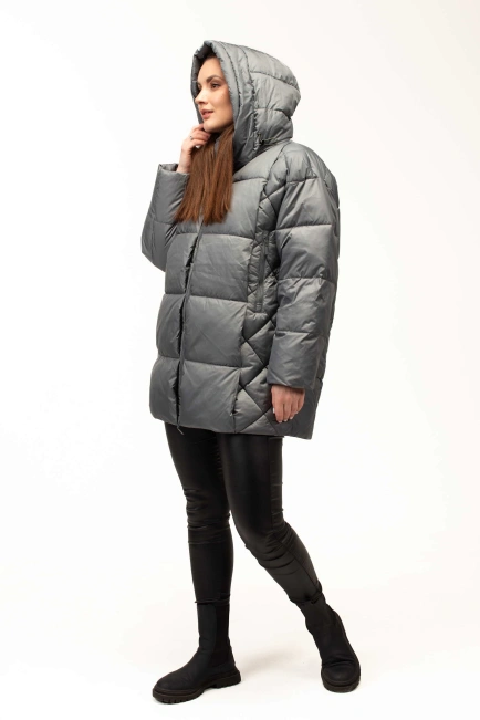 Жіночий біопуховик з декором на боках бірюза-10