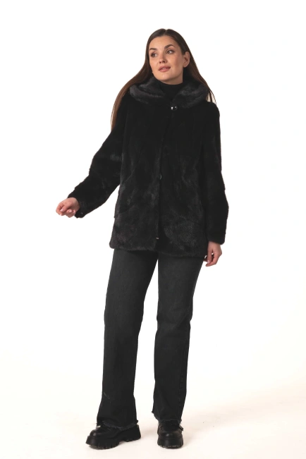 Жіноча норкова шуба графітового кольору зима-3