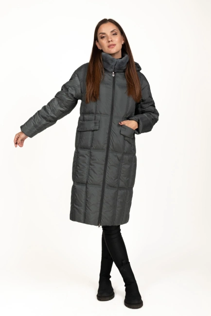Жіночий біопуховик графітовий стьобаний-6