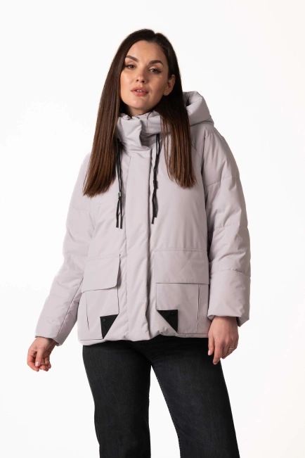 Жіночий світло-сірий біопуховик з капюшоном-1