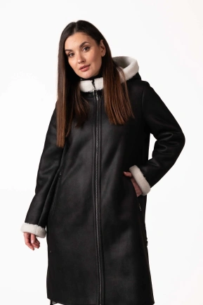 Жіноча чорна екодублянка з білим екохутром