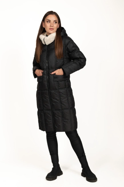 Женский черный биопуховик с чёрной стёжкой-10