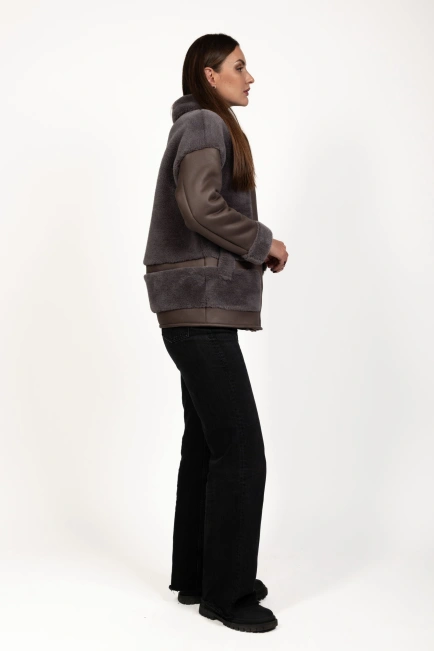 Жіноча штучна дублянка-косуха кавова-6