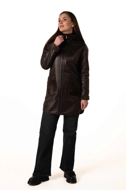 Екодублянка коричневого кольору зимова-10