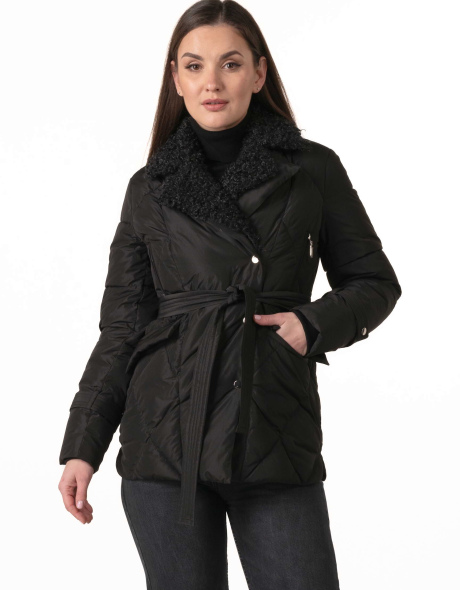 Жіночий біопуховик з екохутром під баранчика