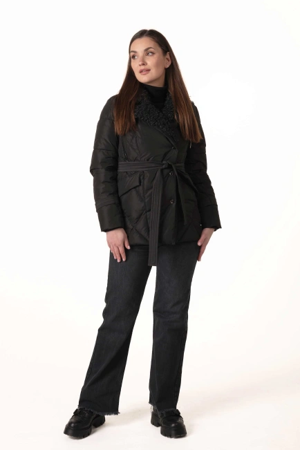 Жіночий біопуховик з екохутром під баранчика-9