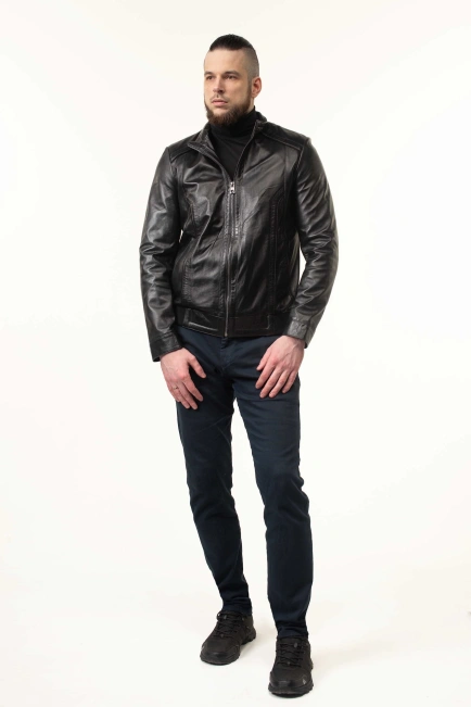 Шкіряна куртка чоловіча зі вставками замші-9