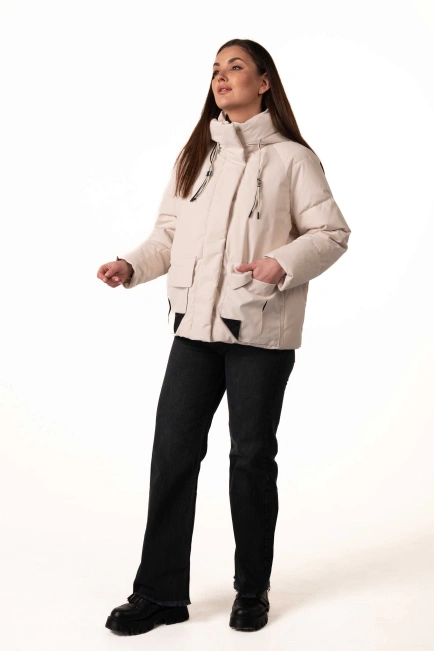 Молочний біопуховик з капюшоном та кишенями-5