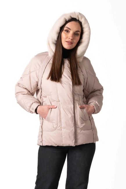 Біопуховик з екохутром світлий беж-4