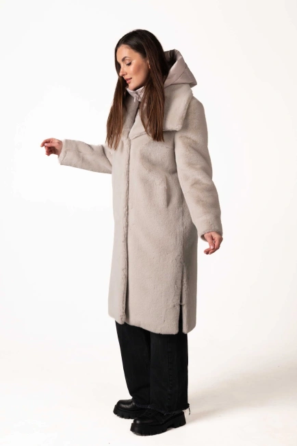 Світло-сіра жіноча еко-шуба-5