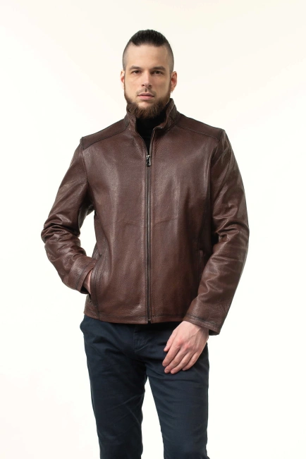 Шкіряна куртка чоловіча коричневого кольору-4