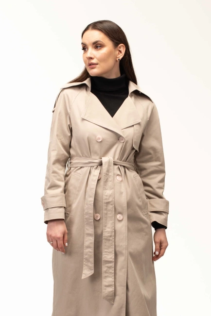 Женский текстильный тренч бежевого цвета-4