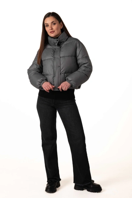 Жіночий укорочений біопуховик темна бірюза-8