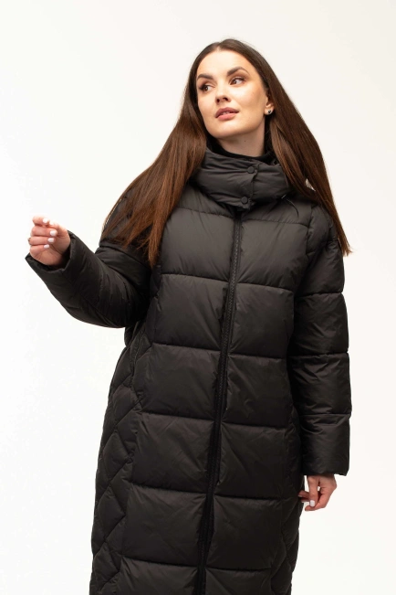 Женский черный зимний биопуховик со стежкой-4