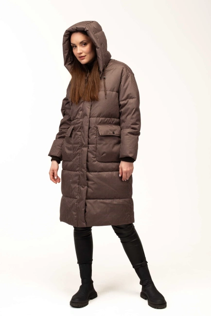 Біопуховик жіночий зимовий довгий принт-10