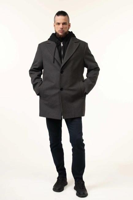 Пальто серого цвета демисезонное с капюшоном-10
