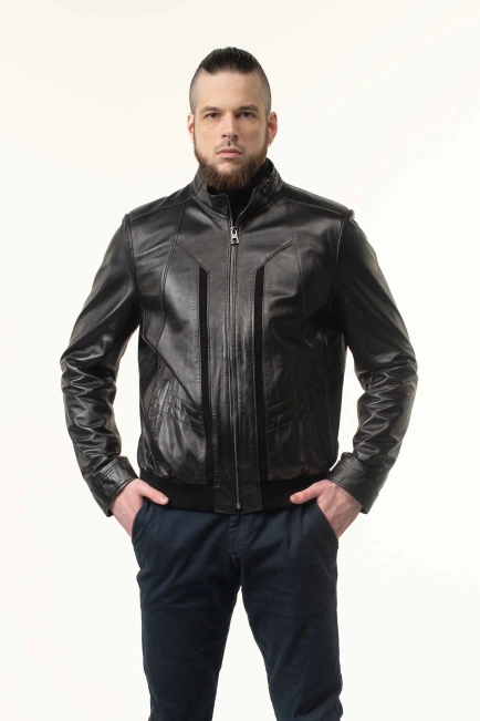 Шкіряна куртка-бомбер чоловіча з гладкої шкіри-1