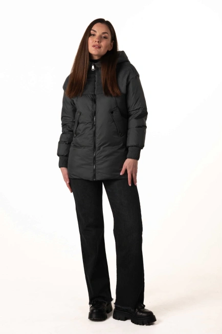 Біопуховик з екохутром темно-бірюзового кольору-3