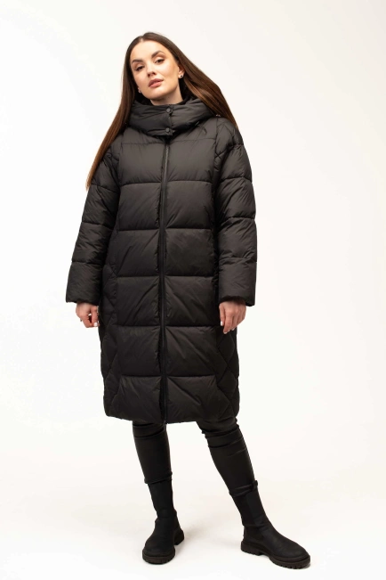 Женский черный зимний биопуховик со стежкой-3