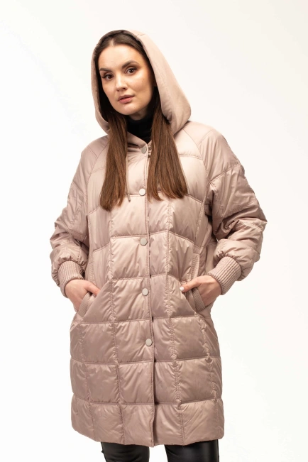 Демисезонная бежевая куртка с капюшоном-4