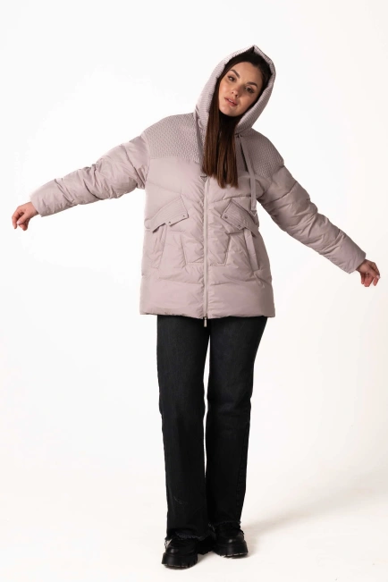 Біопуховик з фігурною прострочкою та капюшоном-8