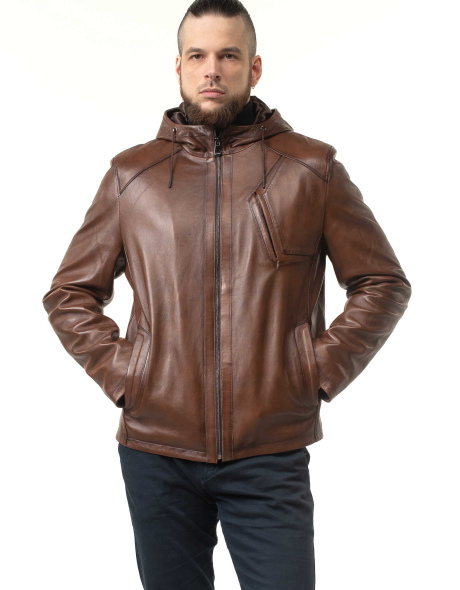 Шкіряна куртка чоловіча з кишенею на грудях