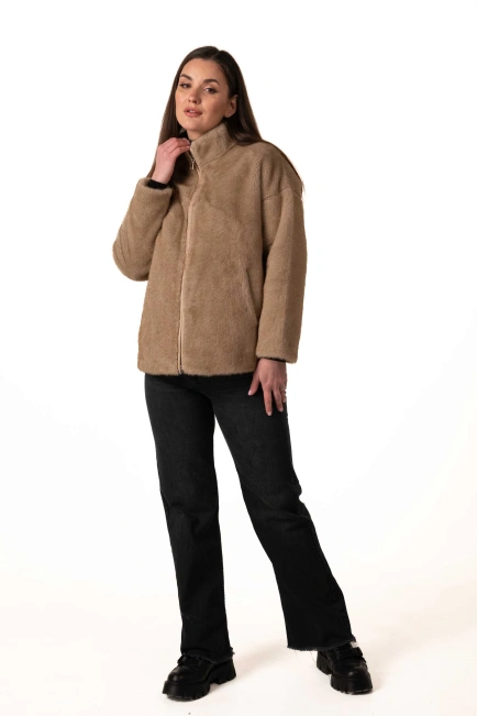 Шуба з екохутра у бежевому кольорі коротка-10