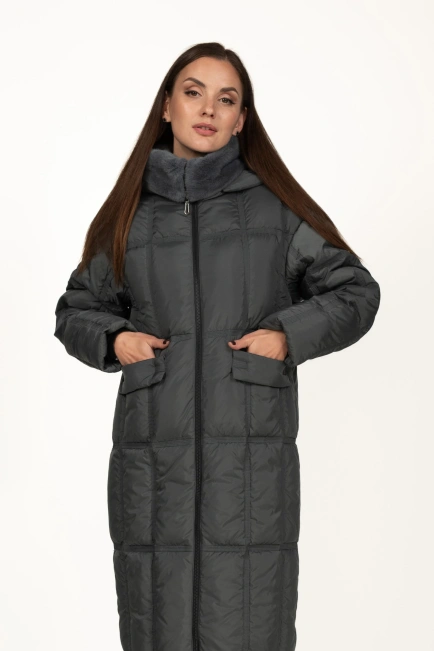 Жіночий біопуховик графітовий стьобаний-1