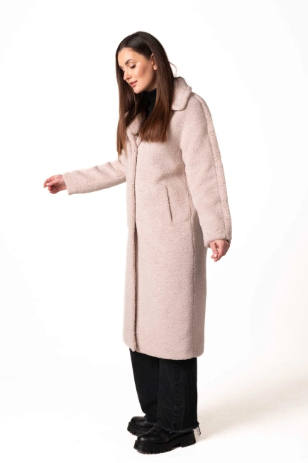 Шуба з екохутра з англійським коміром беж-5